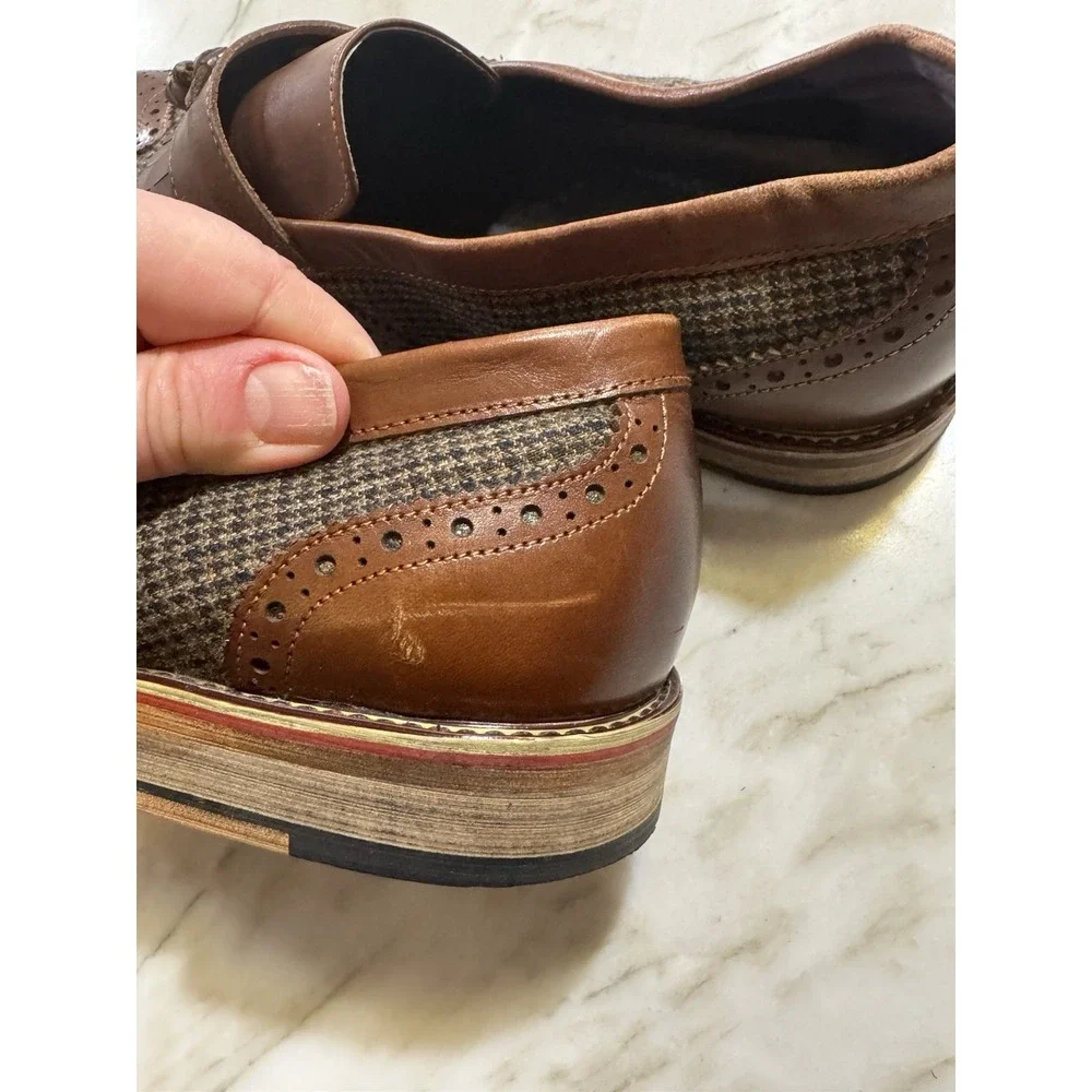 Vintage Foundry Co Wingtip Tassel Loafers Brown Leather Tweed Men's Slip On- 12